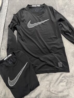 Nike Pro Black Long Sleeve Athletic Top with White Swoosh
